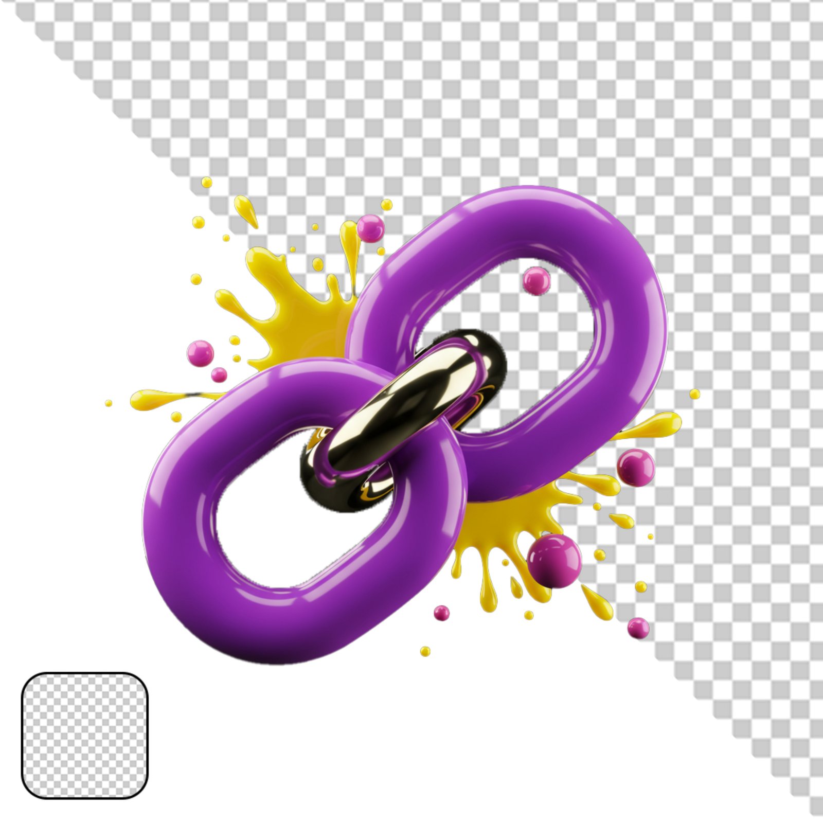 Abstract 3D Chain Link With Colorful Splashes Transparent PNG