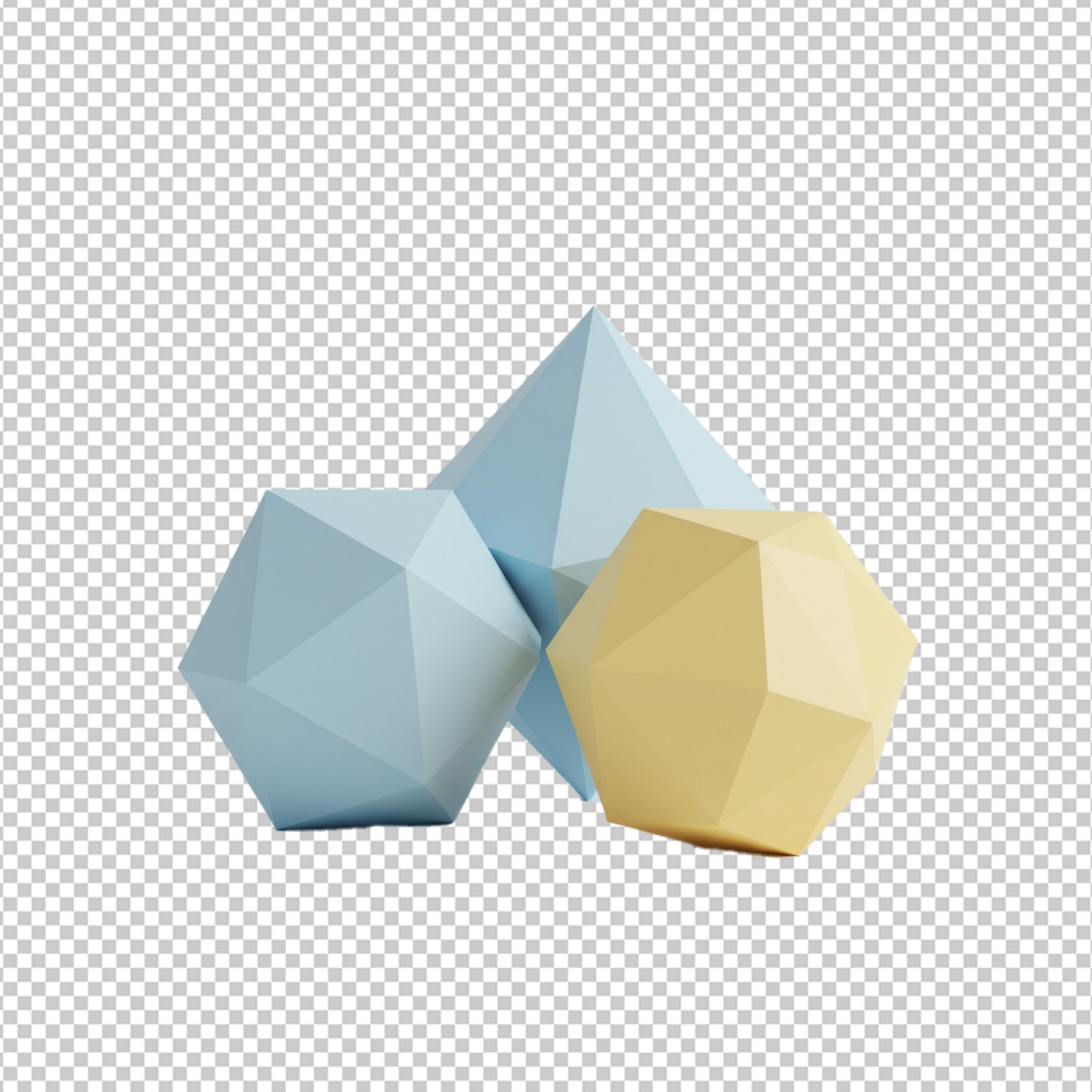 Abstract 3D Geometric Shapes Low Poly Blue Yellow Transparent PNG