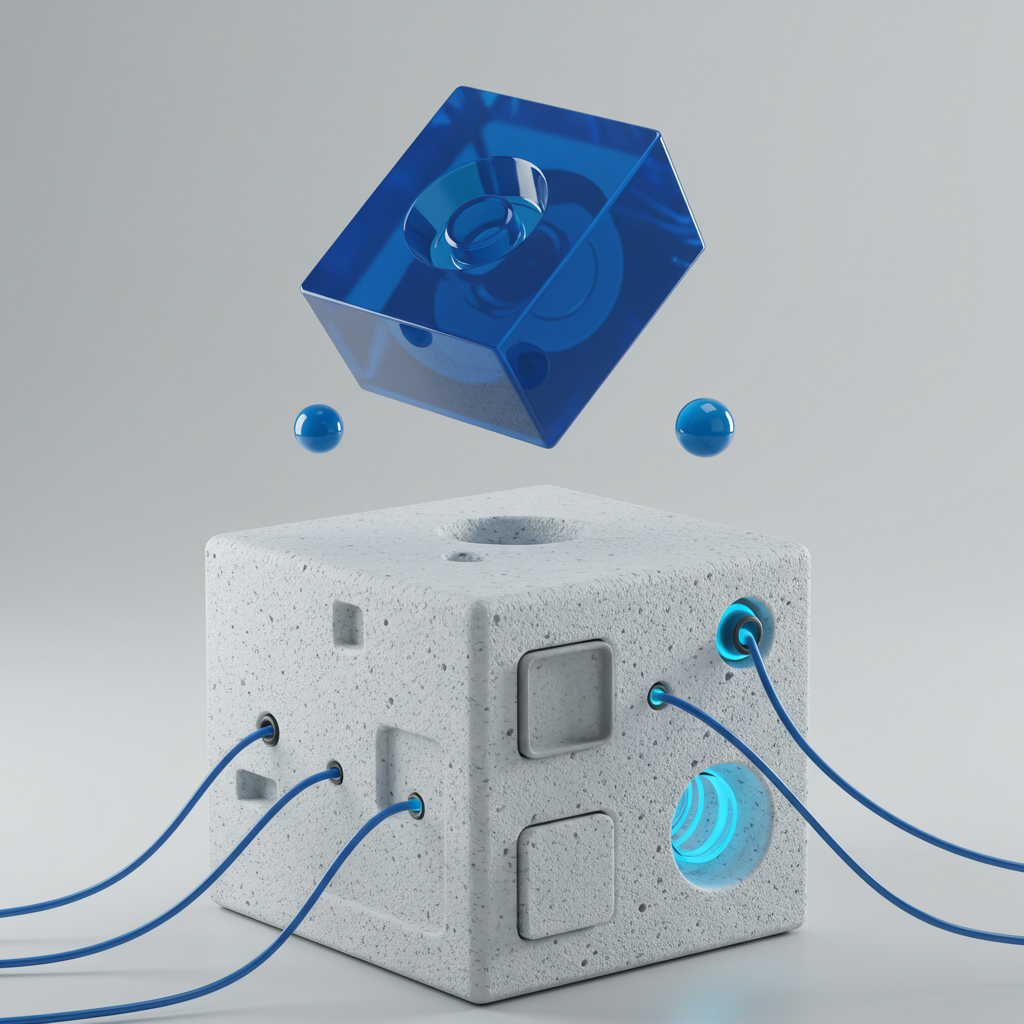 Abstract 3D Render Connectivity Concept With Geometric Cubes And Wires