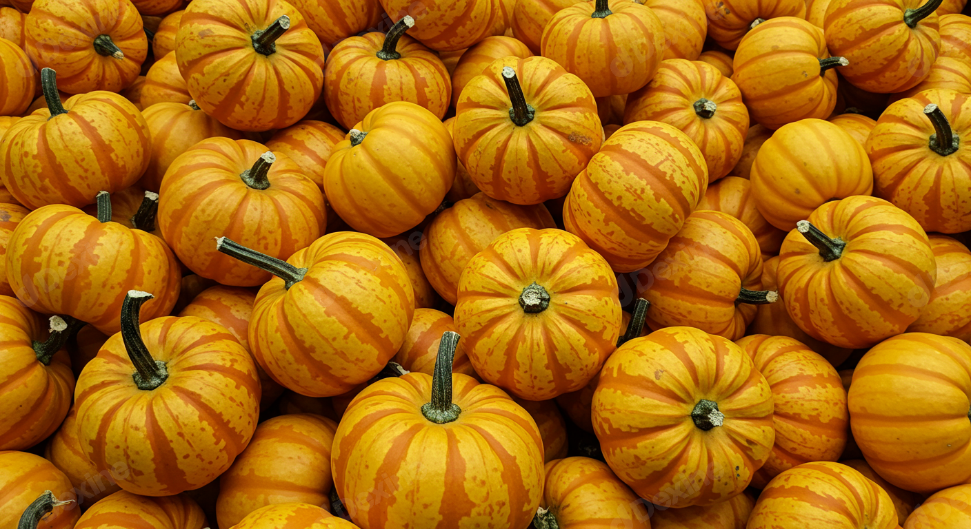 Abundant Pile Of Striped Miniature Yellow And Orange Pumpkins
