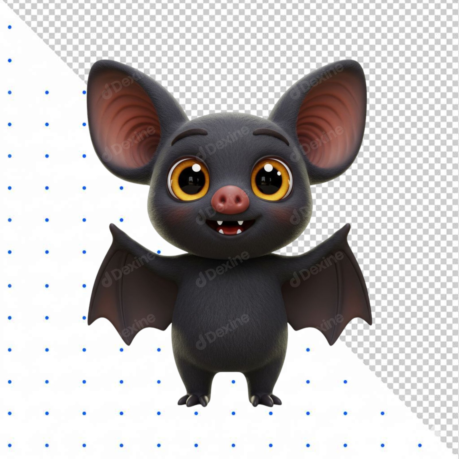 Adorable 3D Cartoon Baby Bat Character Isolated On Transparent Background