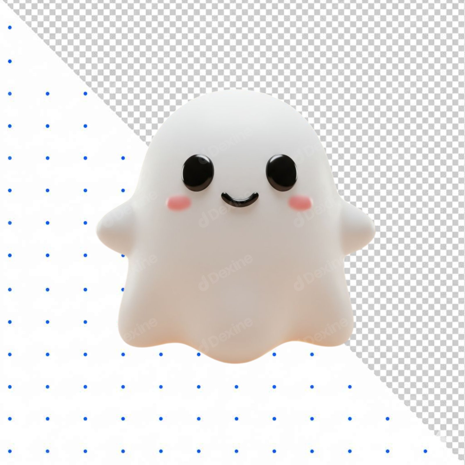 Adorable 3D Happy Ghost Sticker Element Isolated Transparent PNG