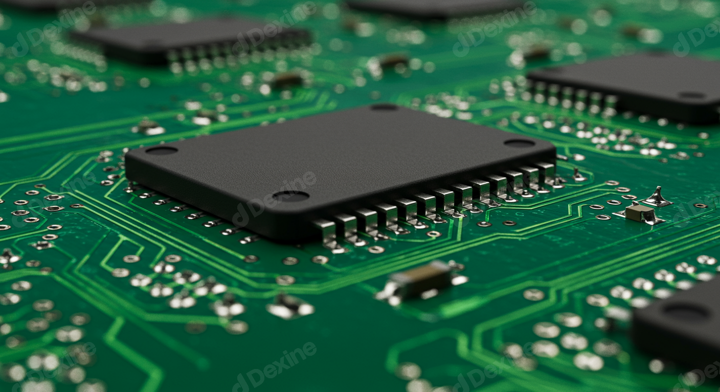 Advanced Green Circuit Board With Integrated Microchips Digital Technology Background