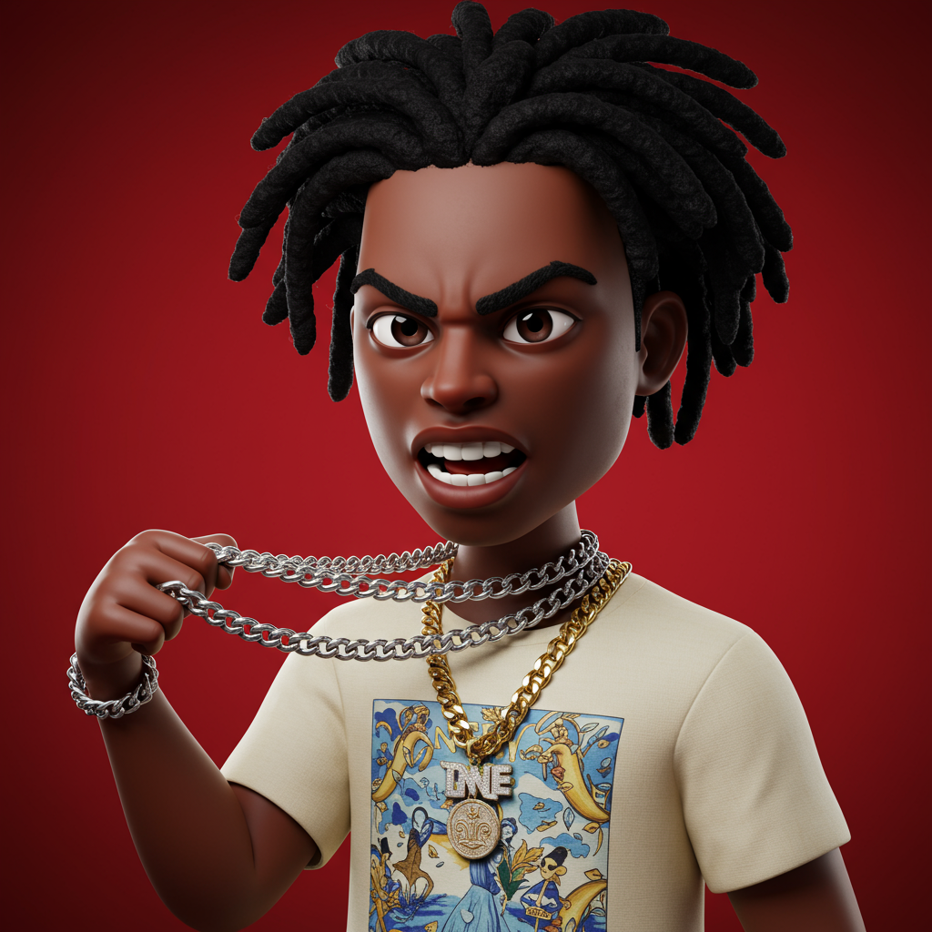 Aggressive 3D Cartoon Character With Gold Chains And Dreadlocks