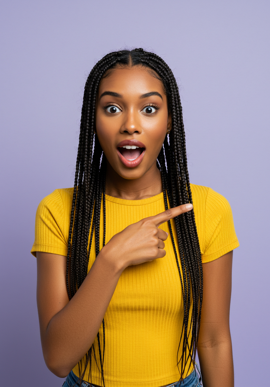 Amazed Young Black Woman Pointing Sideways On Purple Background