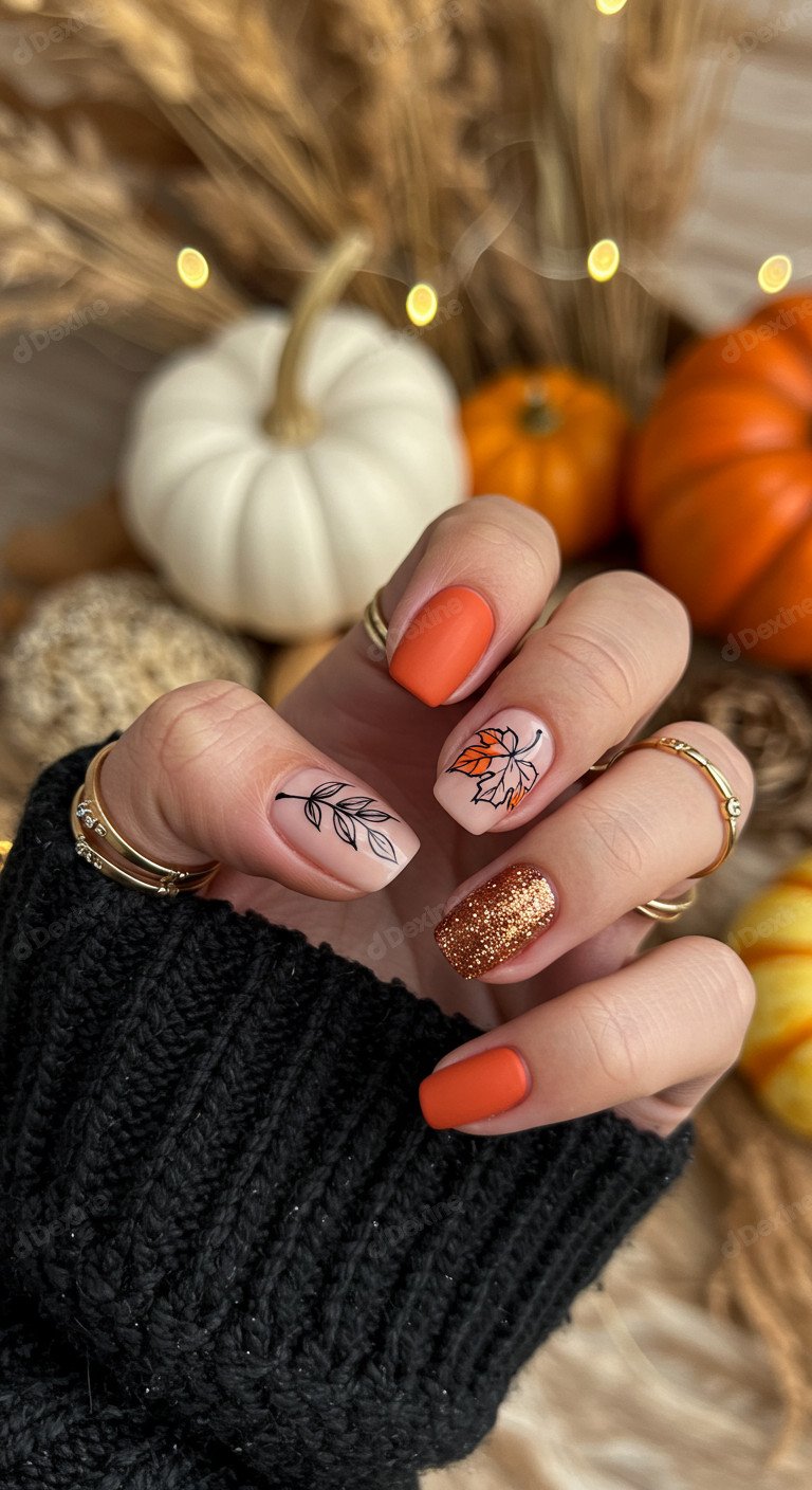 Autumn Nail Art With Festive Season Vibe And Fall Decor