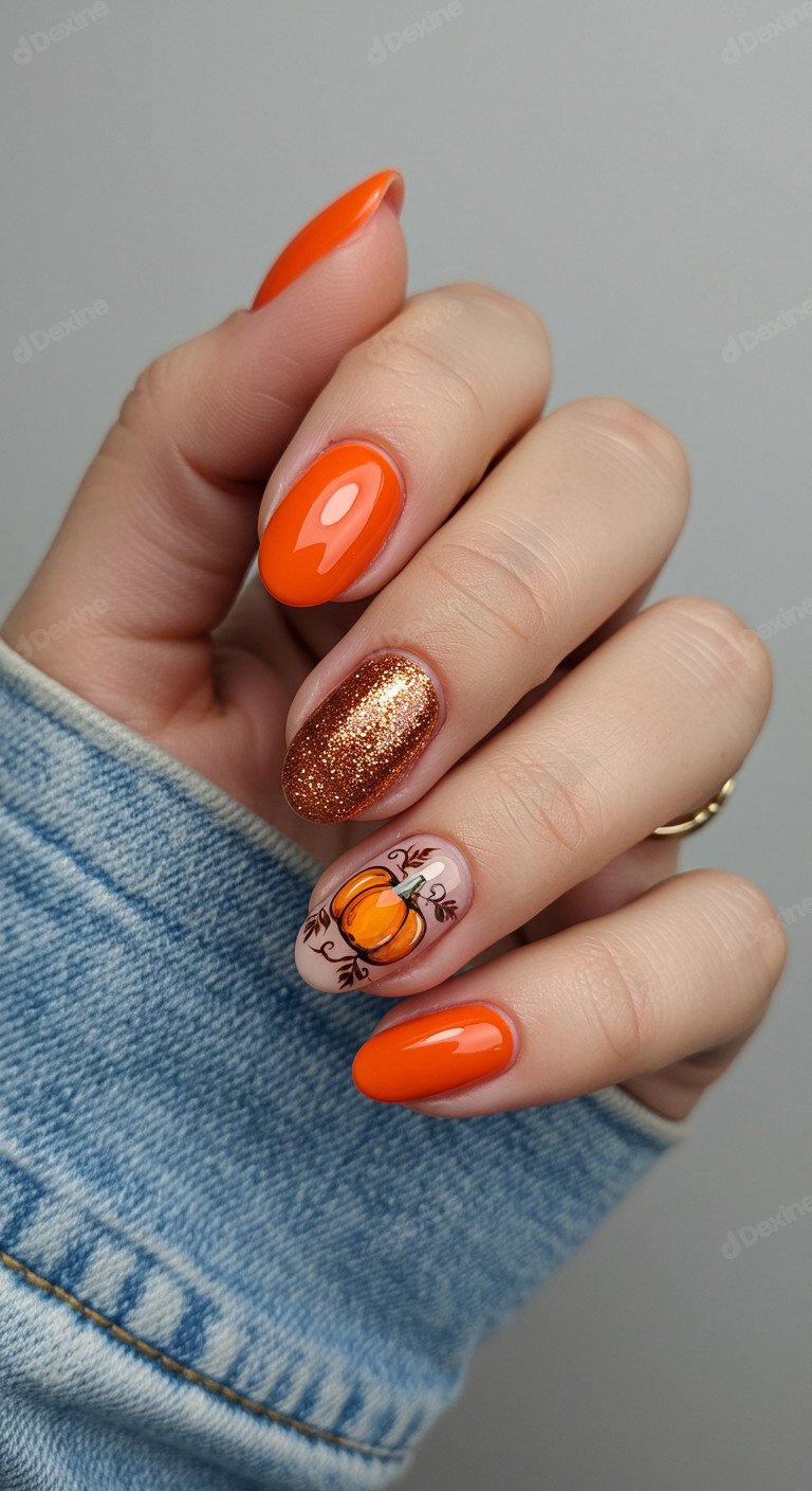 Beautiful Orange Pumpkin Nail Art For A Festive Season Vibe