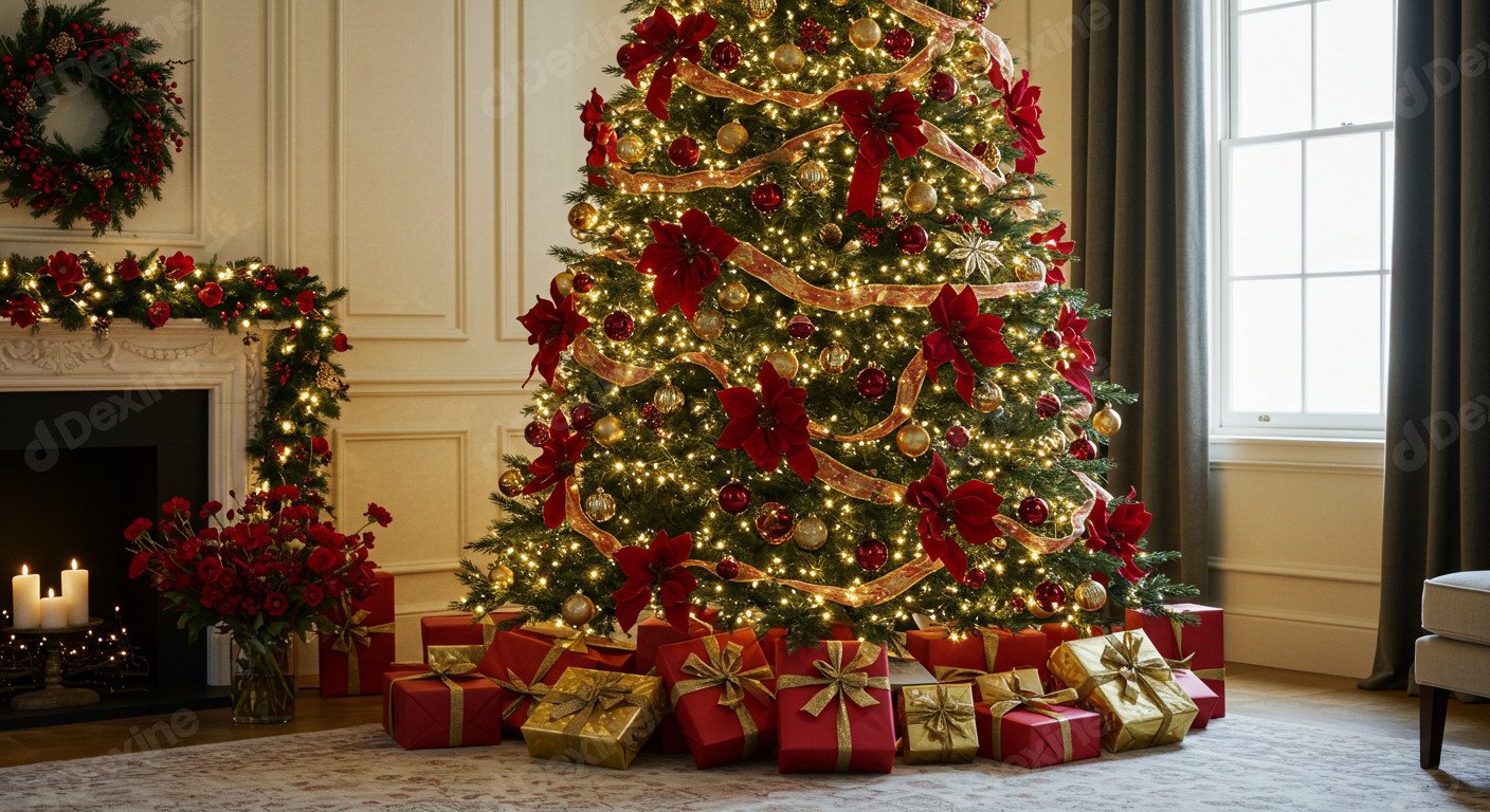 Beautifully Decorated Christmas Tree Creating A Festive Season Vibe