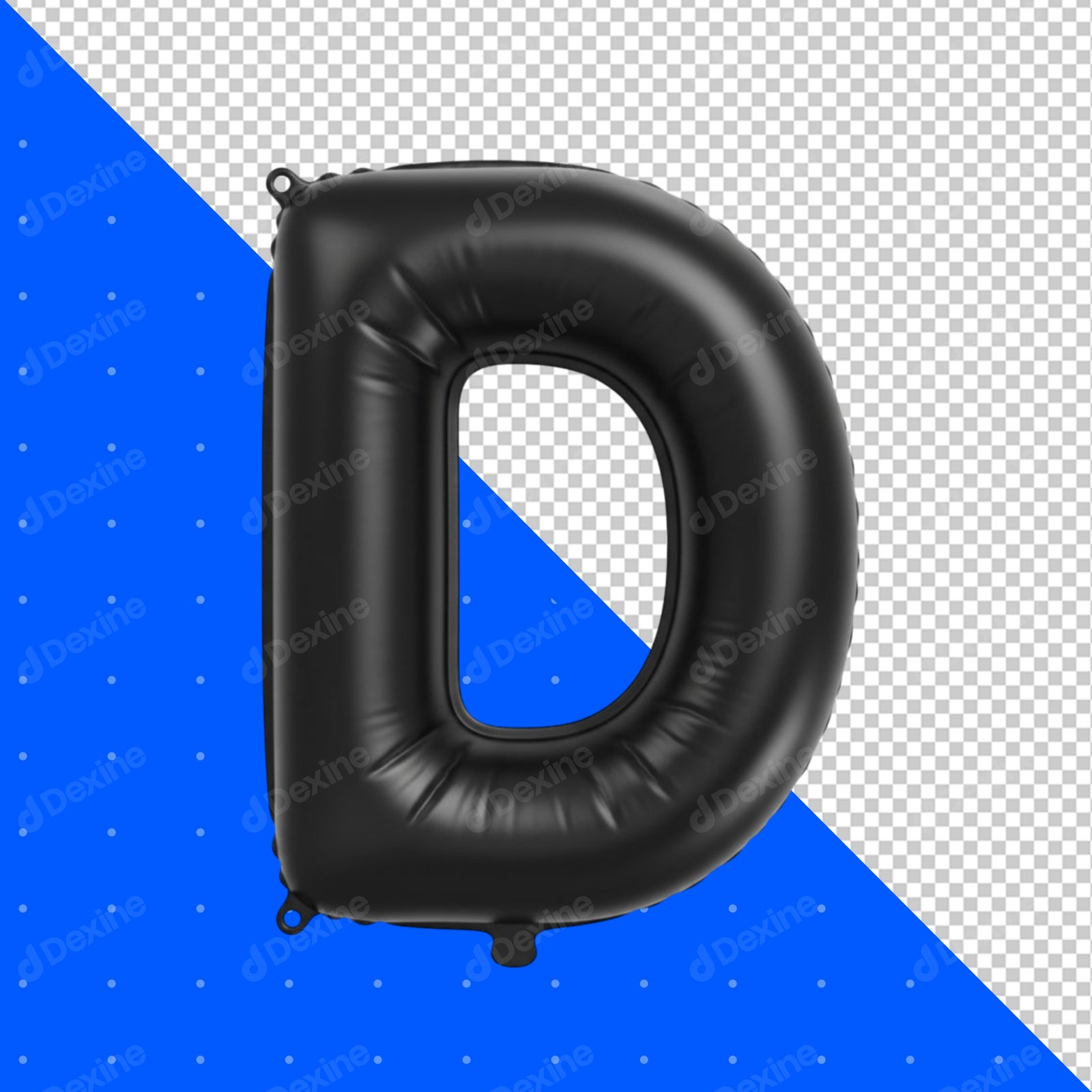 Black Foil Balloon Letter D Isolated On Transparent Background