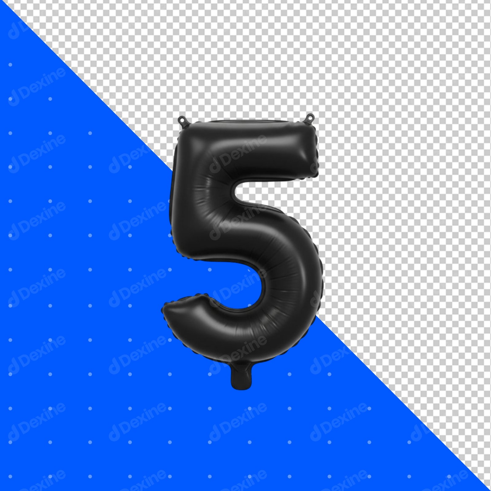 Black Foil Number 5 Balloon Isolated On Transparent Background