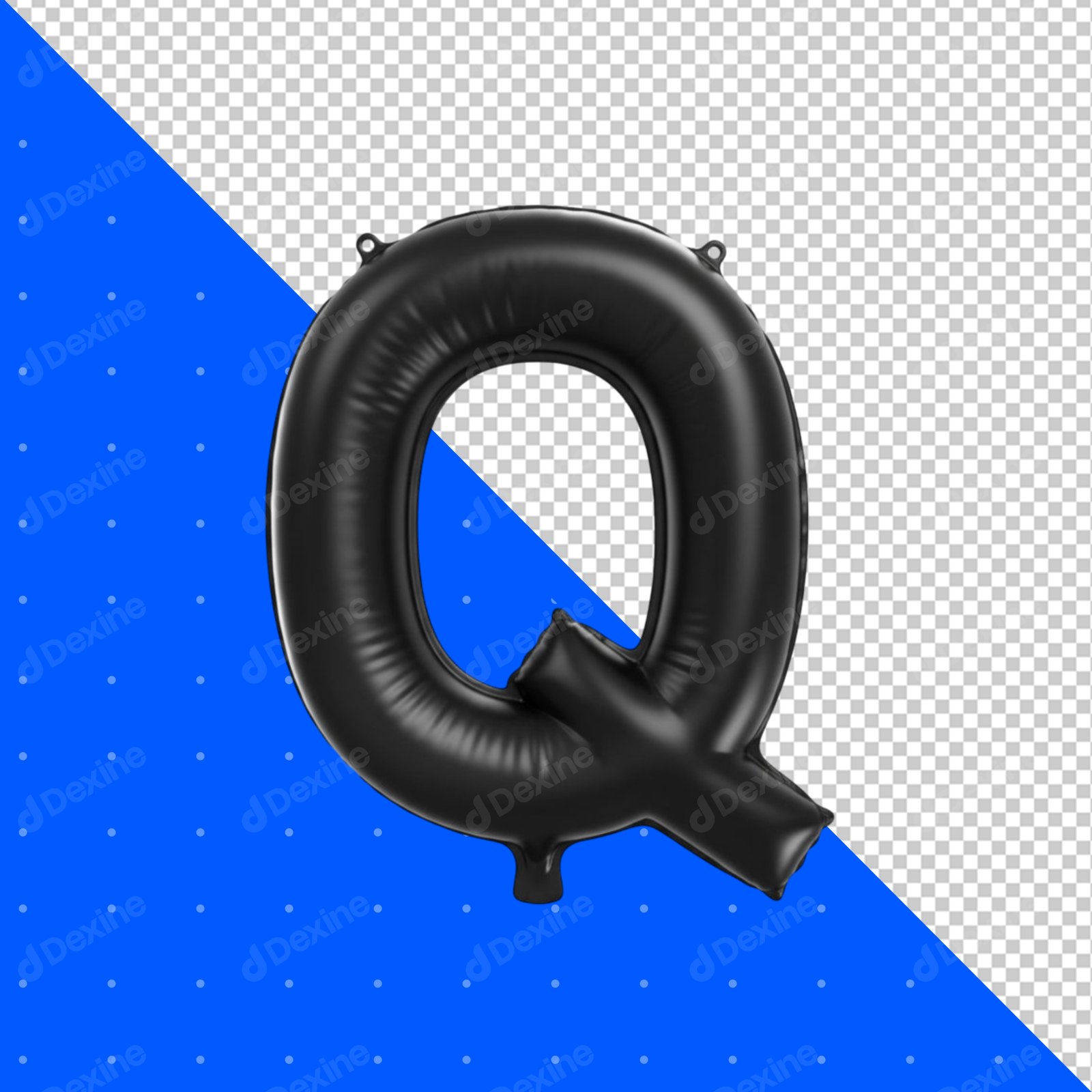 Black Inflatable Foil Balloon Letter Q Isolated On Transparent Background
