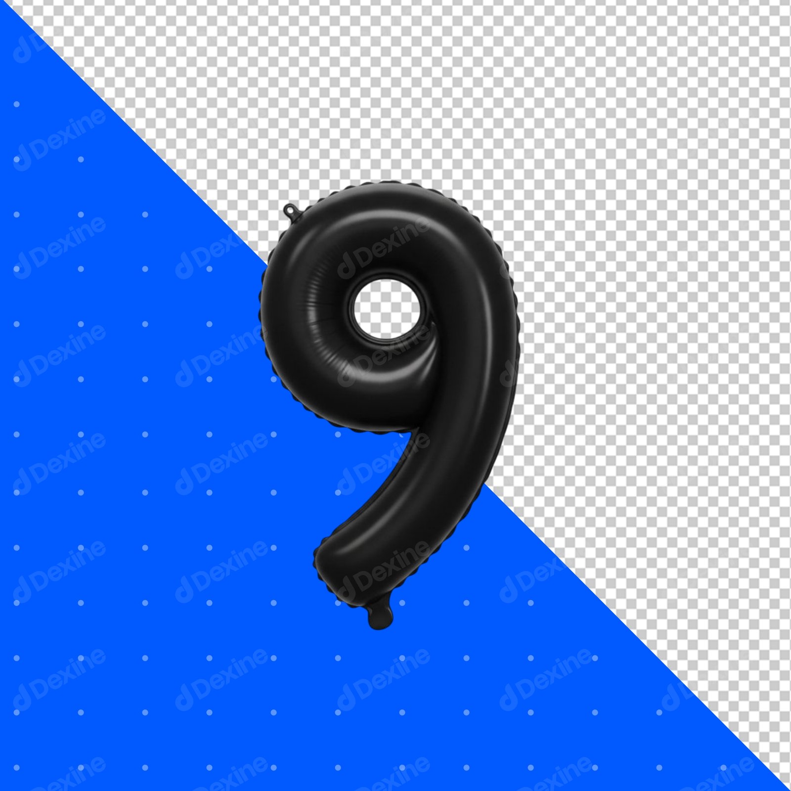 Black Number 9 Foil Balloon Isolated With Transparent Background PNG
