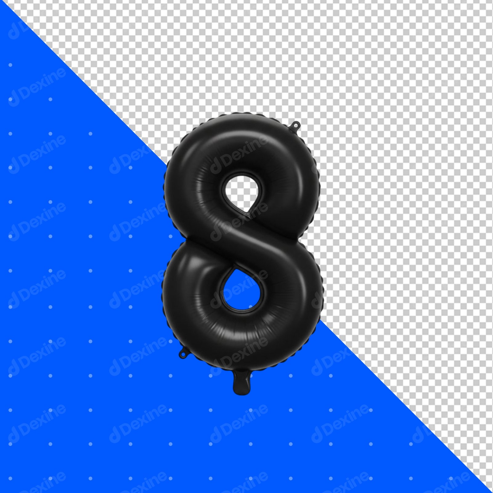 Black Number Eight Metallic Balloon Isolated Transparent Background PNG