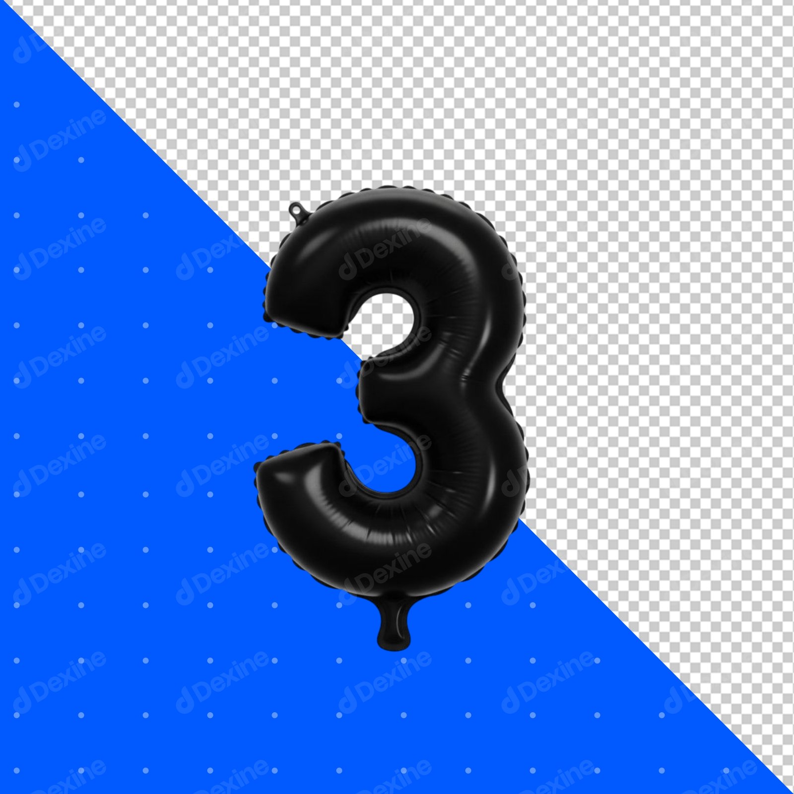 Black Number Three Foil Balloon Isolated With Transparent Background PNG