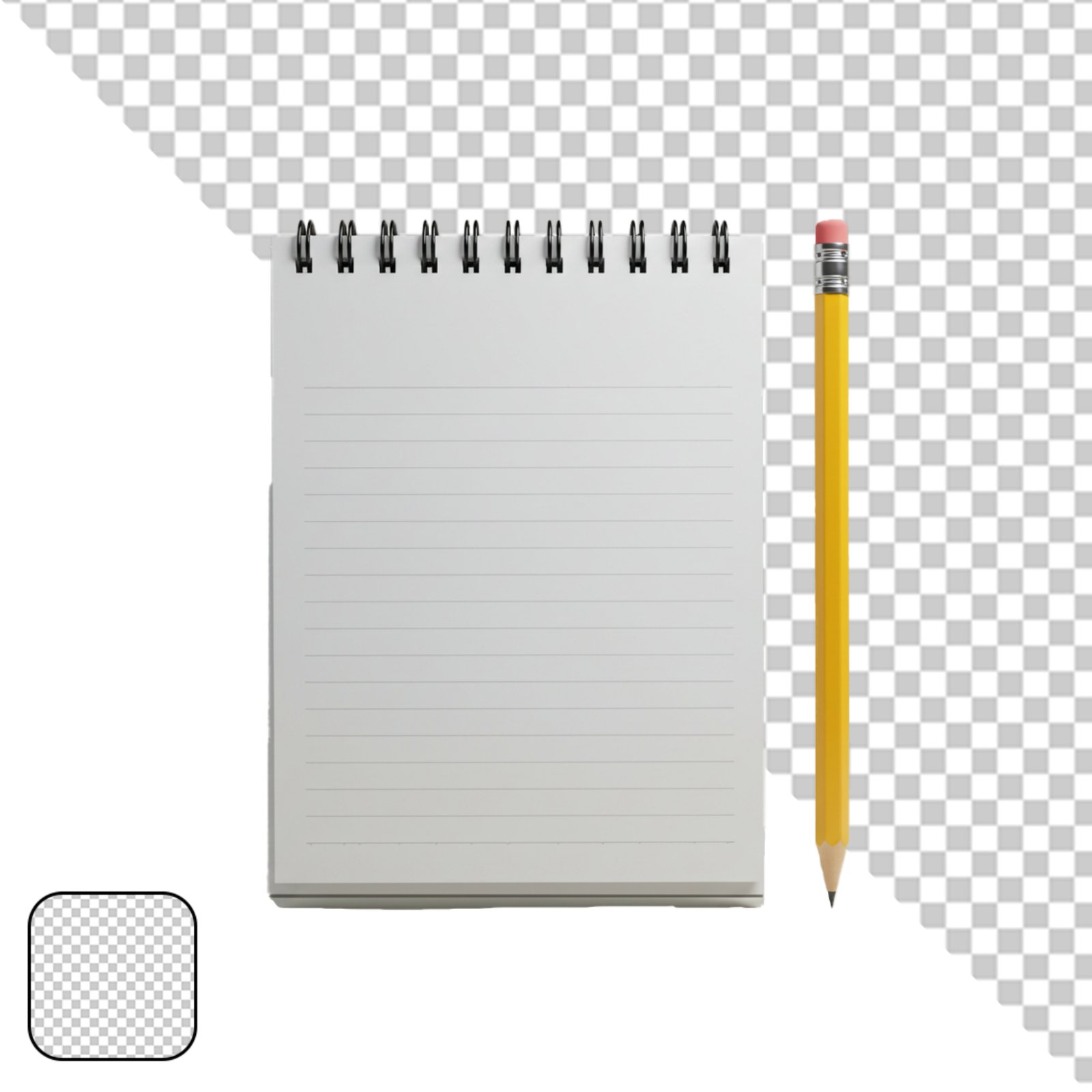 Blank Lined Spiral Notebook And Yellow Pencil On Transparent Background