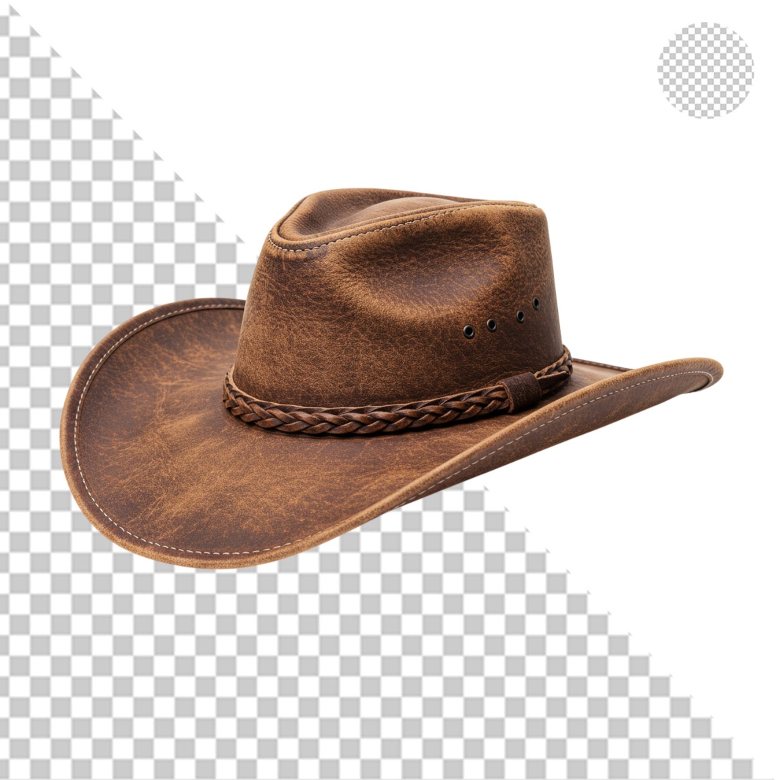 Brown Leather Cowboy Hat Isolated On Transparent Background