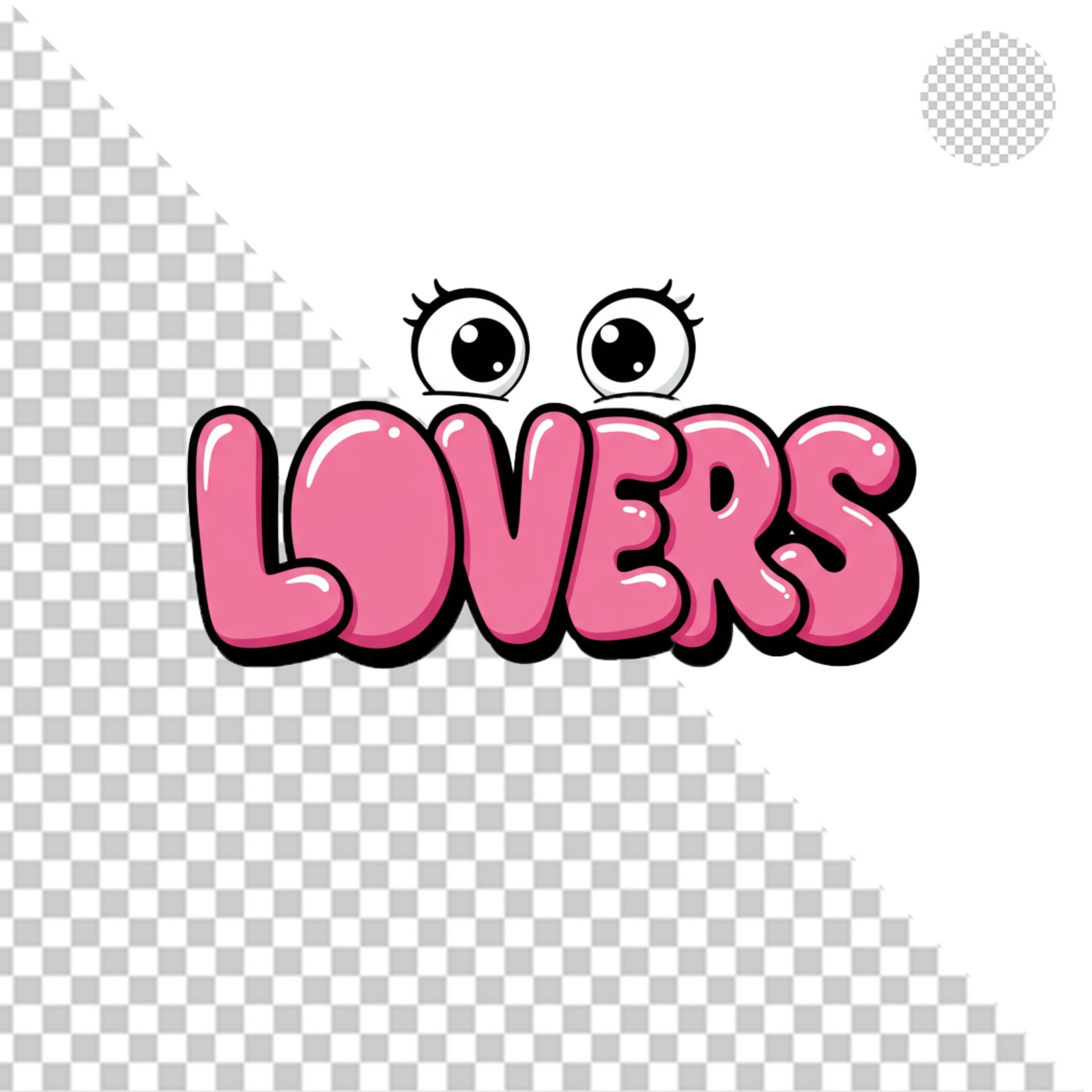 Bubbly Pink LOVERS Word Art With Cartoon Eyes Isolated PNG