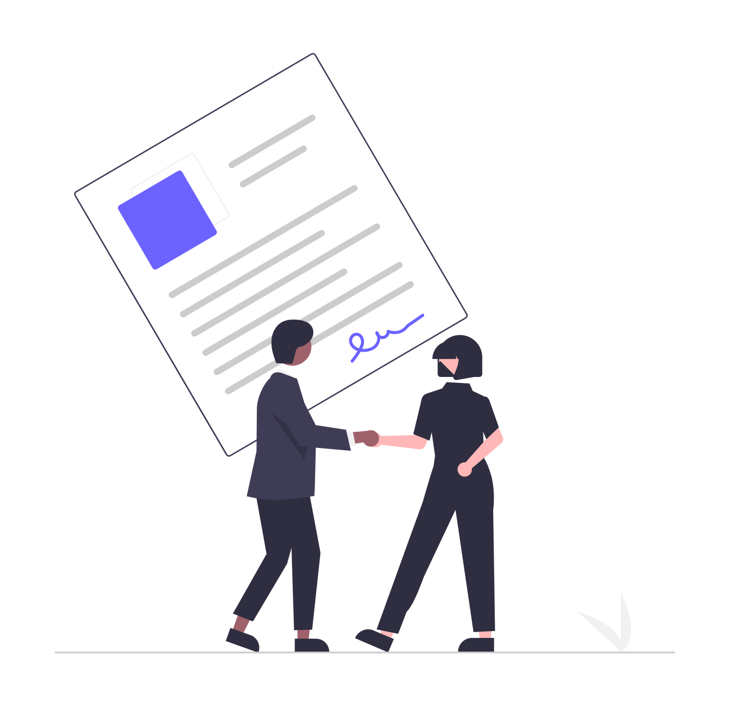 Business Professionals Shaking Hands Over Contract Flat Minimalist Illustration