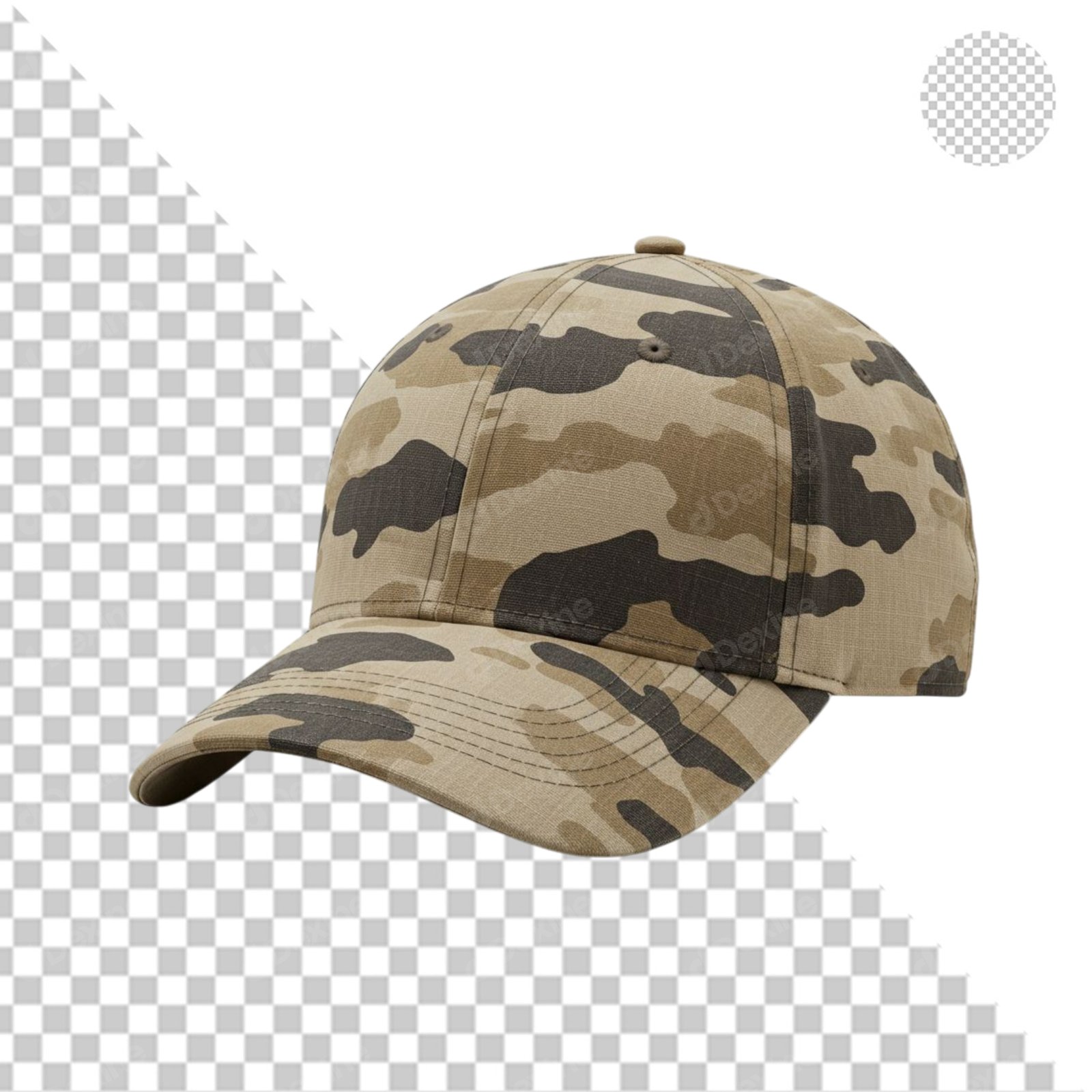 Camouflage Baseball Cap Isolated On Transparent Background