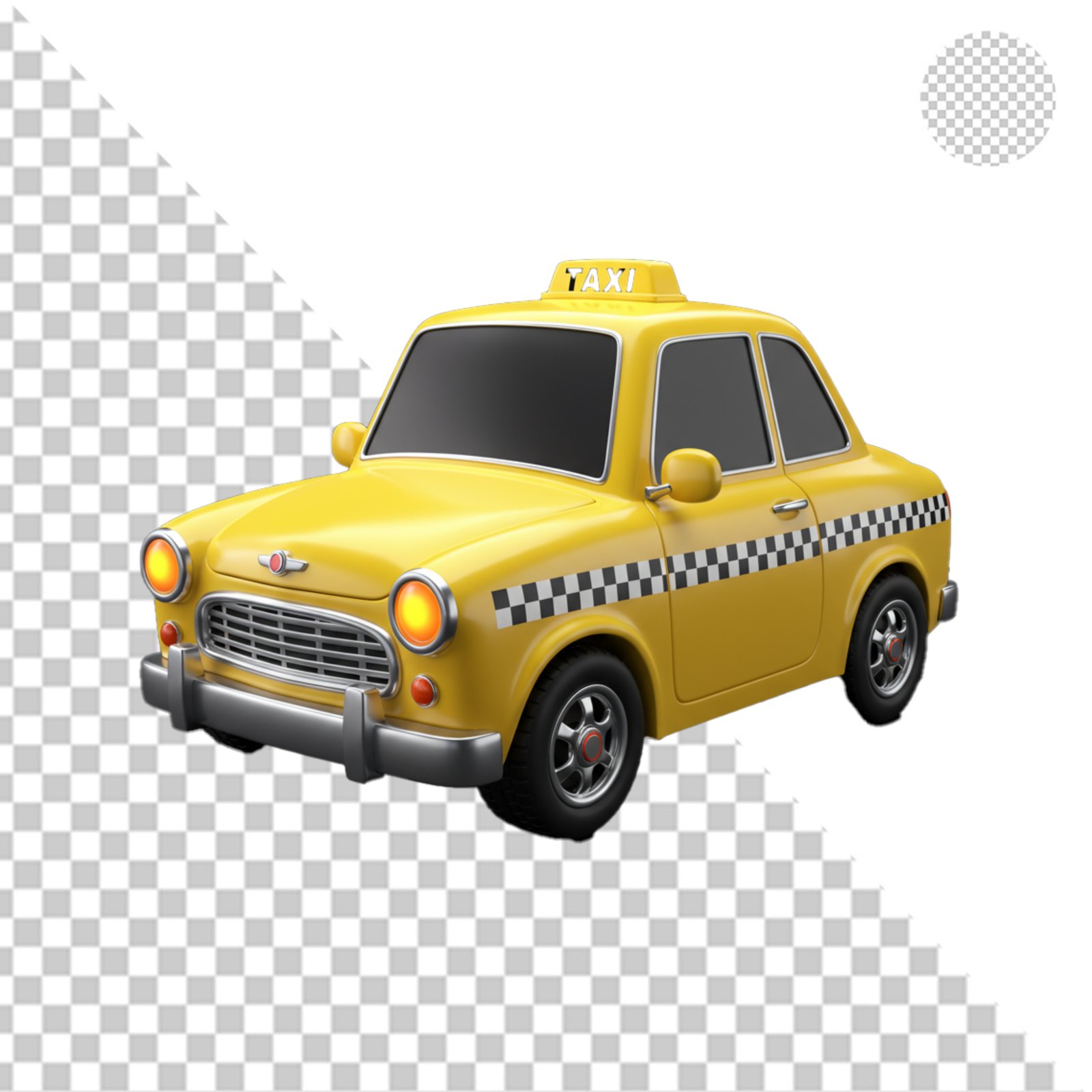 Cartoon Yellow Taxi Car 3D Render Isolated With Transparent Background