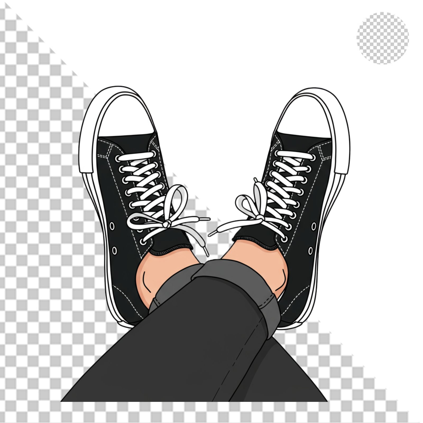 Casual Legs In Black Canvas Sneakers Looking Down View Transparent PNG