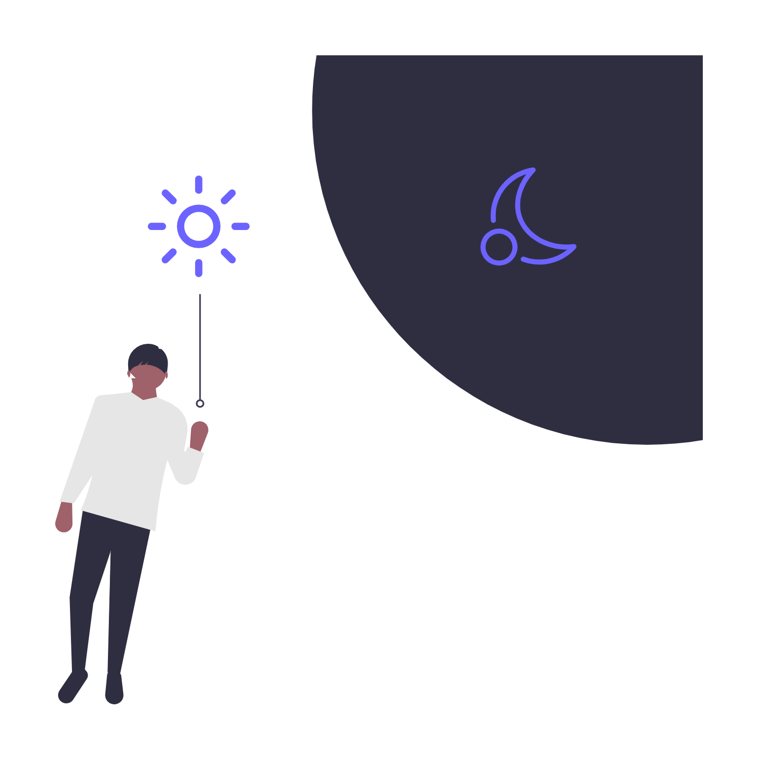 Character Toggling Day Night Mode Flat Design UI Concept