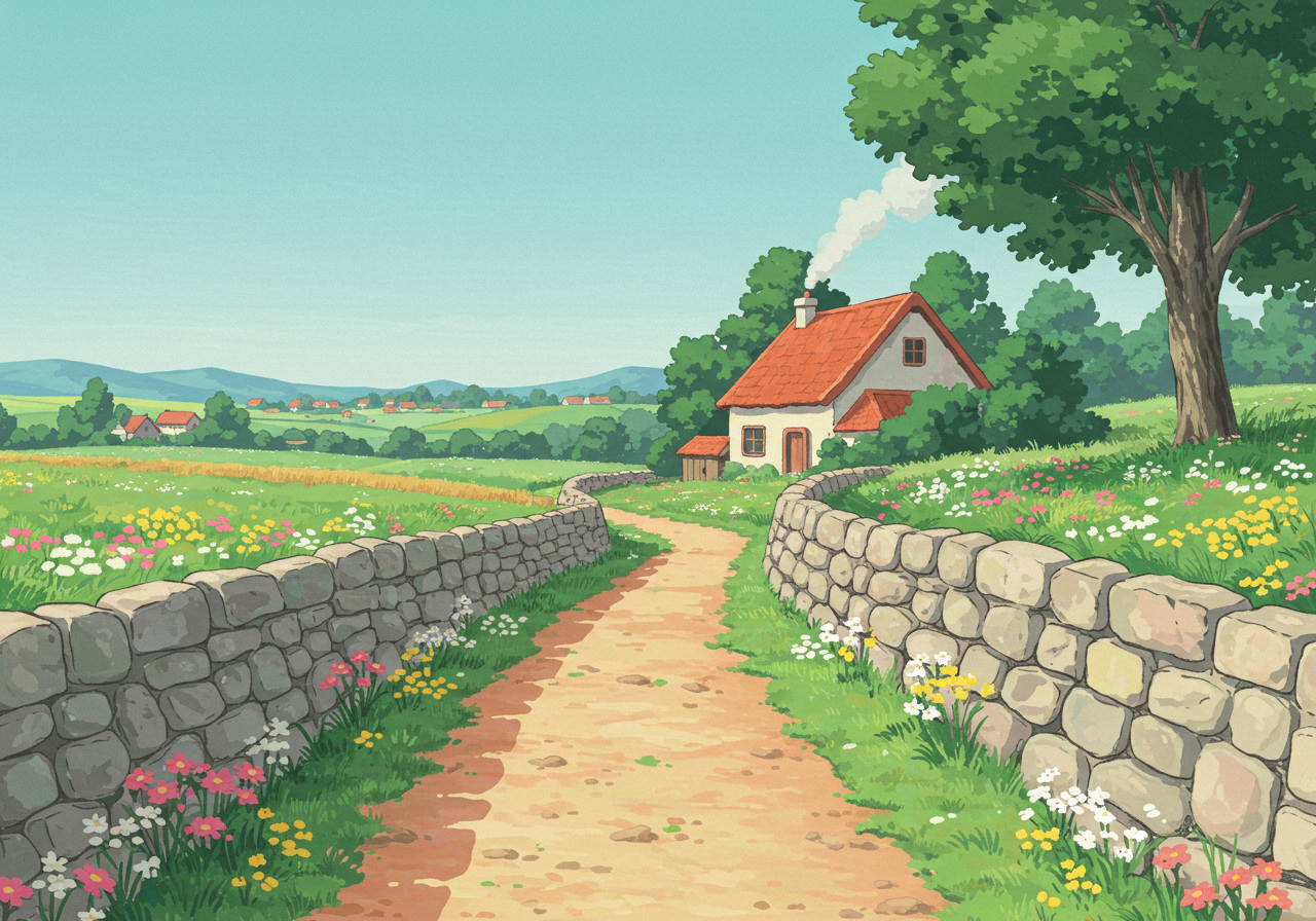 Charming Countryside Path Winding To A Quaint House Illustration