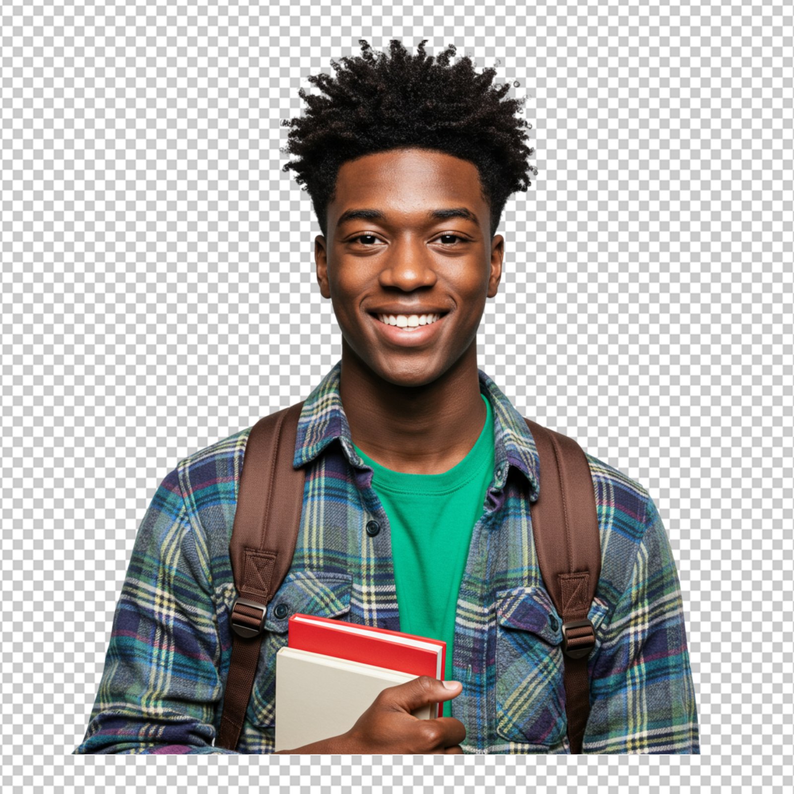 Cheerful African American Male Student With Backpack And Books Cutout PNG