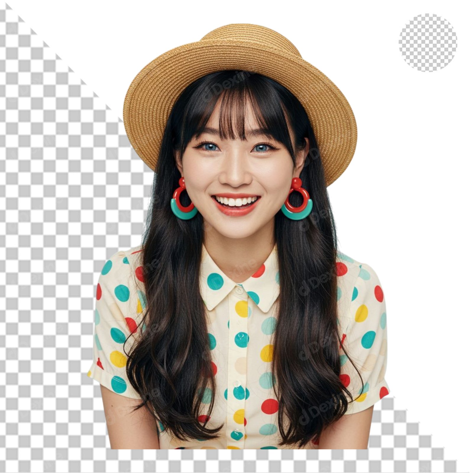 Cheerful Asian Woman In Summer Attire Isolated On Transparent Background