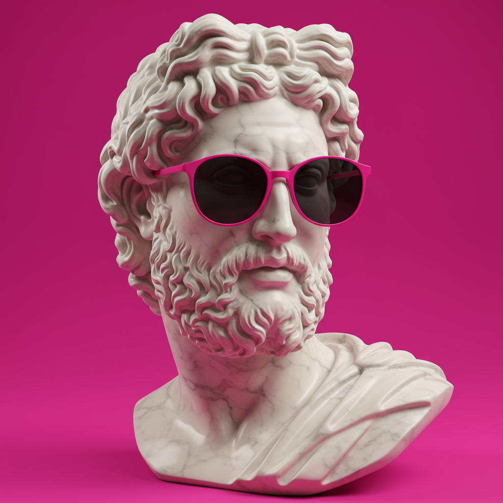 Classical Marble Bust With Pink Sunglasses On Vibrant Pink Background