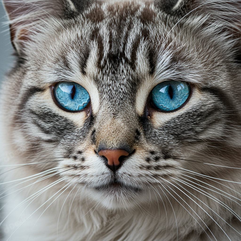 Close Up Portrait Of A Blue Eyed Lynx Point Cat Looking Directly