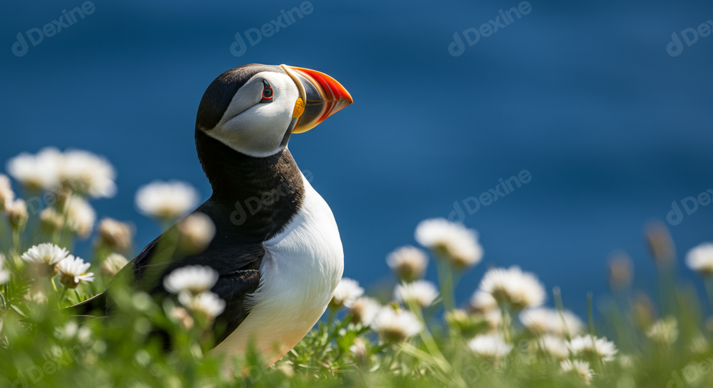 Close Up Of Vibrant Atlantic Puffin In Coastal Habitat