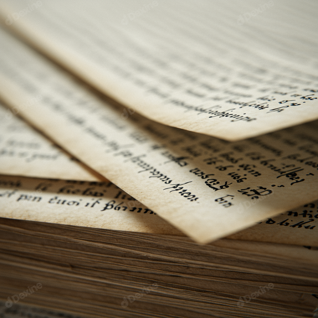 Close Up Of Vintage Manuscript Pages With Ancient Handwritten Text