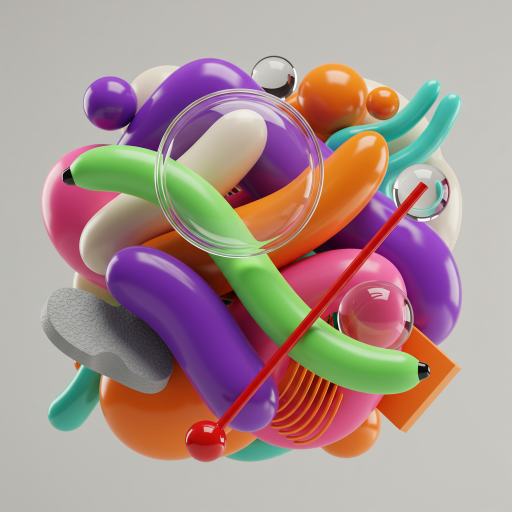 Colorful Abstract 3D Rendered Shapes Composition