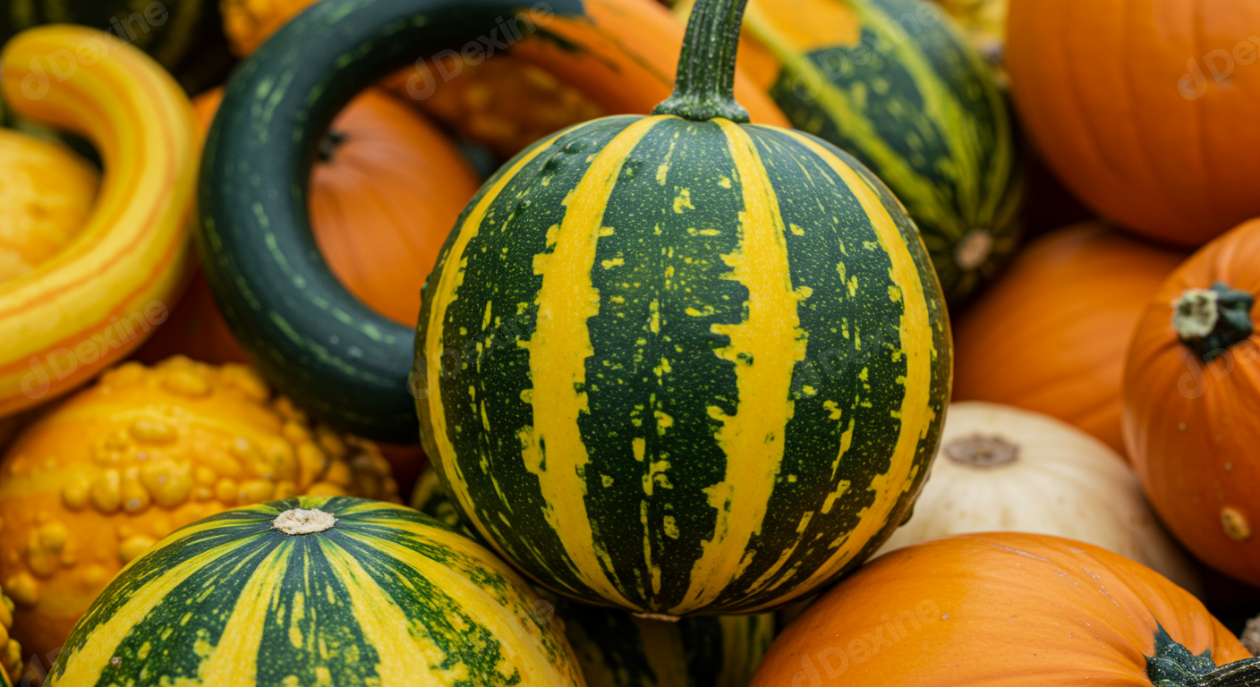 Colorful Autumn Gourds And Pumpkins Harvest Display