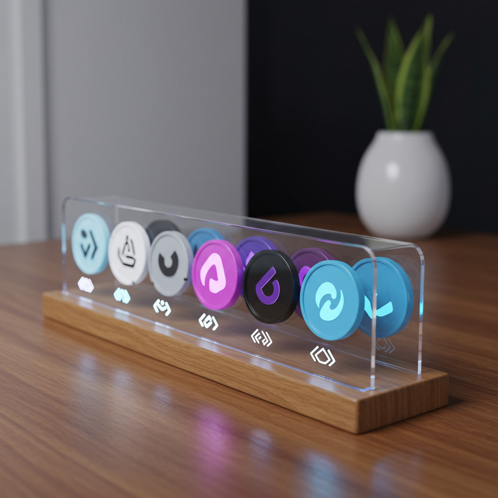 Colorful Digital Tokens And Cryptocurrency Symbols In Modern 3D Display