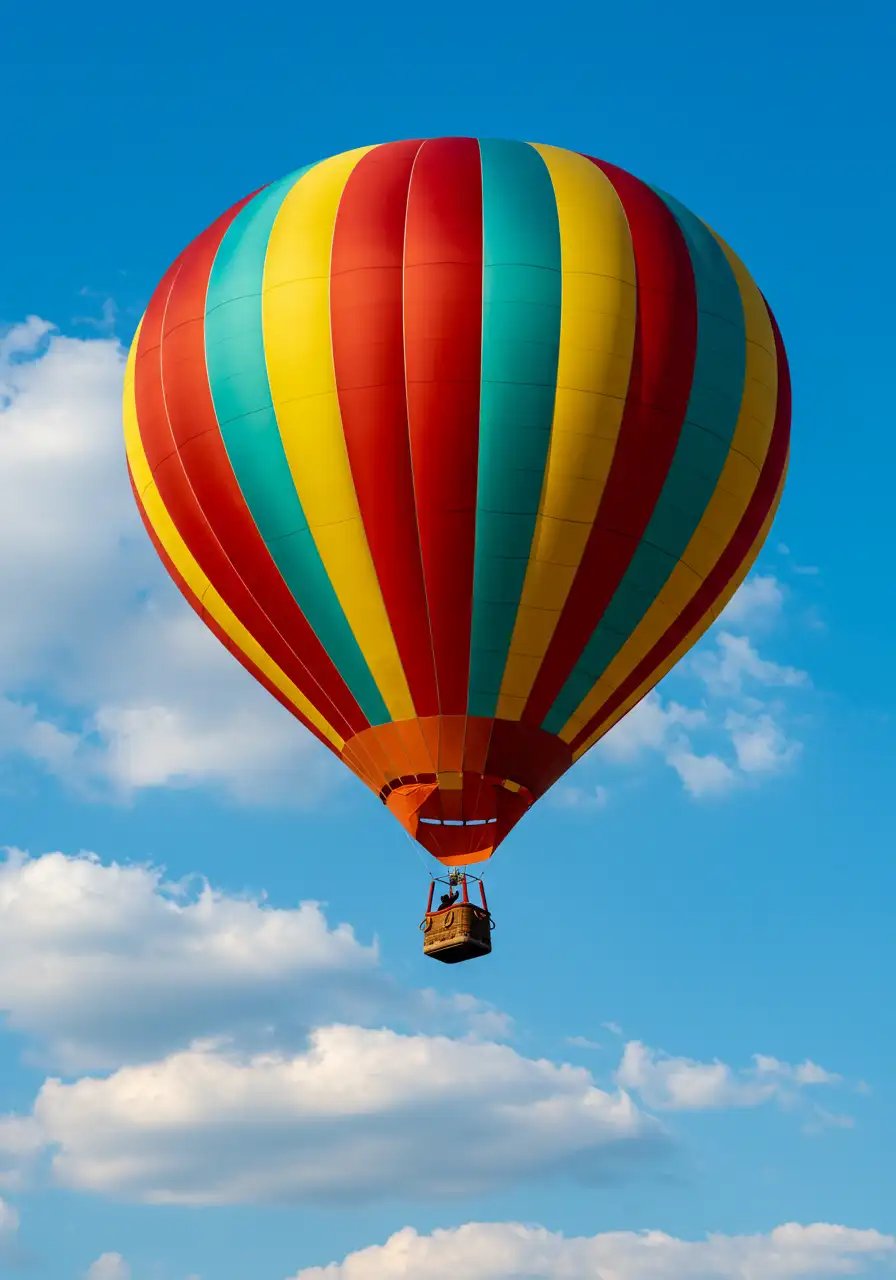 Colorful Hot Air Balloon Soaring In The Blue Sky