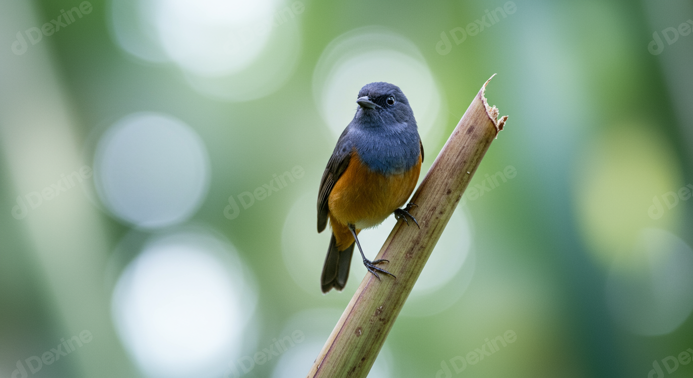 Colorful Tropical Bird Perched On Branch With Green Bokeh Background