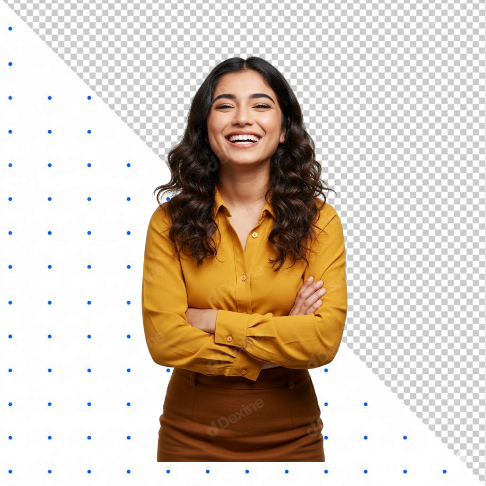 Confident Smiling Young Woman With Arms Crossed On Transparent Background