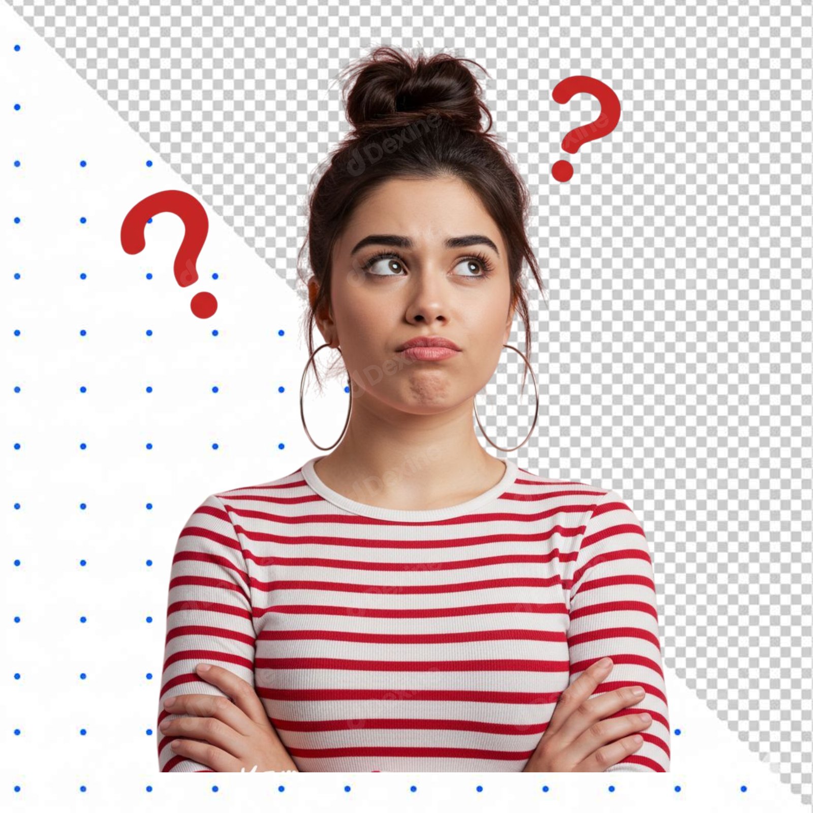 Confused Young Woman Thinking With Question Marks Transparent PNG