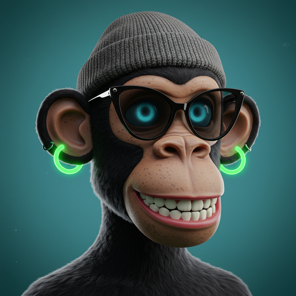 Cool 3D Cartoon Monkey With Beanie Sunglasses And Glowing Neon Hoops