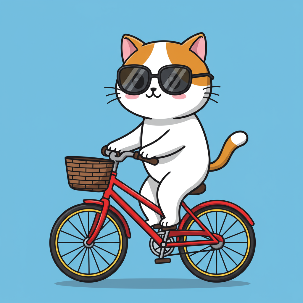 Cool Cartoon Cat Wearing Sunglasses Riding Red Bicycle