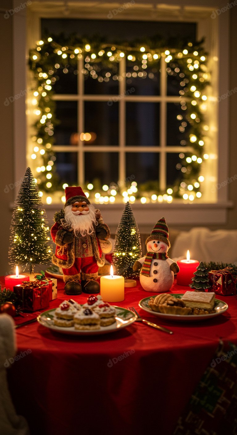 Cozy Christmas Table Setting With Festive Season Vibe And Warm Lights