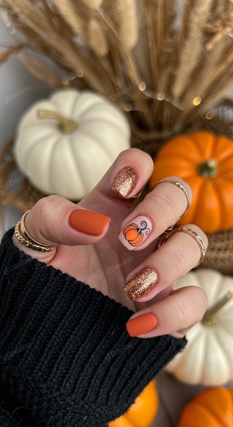 Cozy Fall Festive Season Vibe With Stylish Pumpkin Nail Art