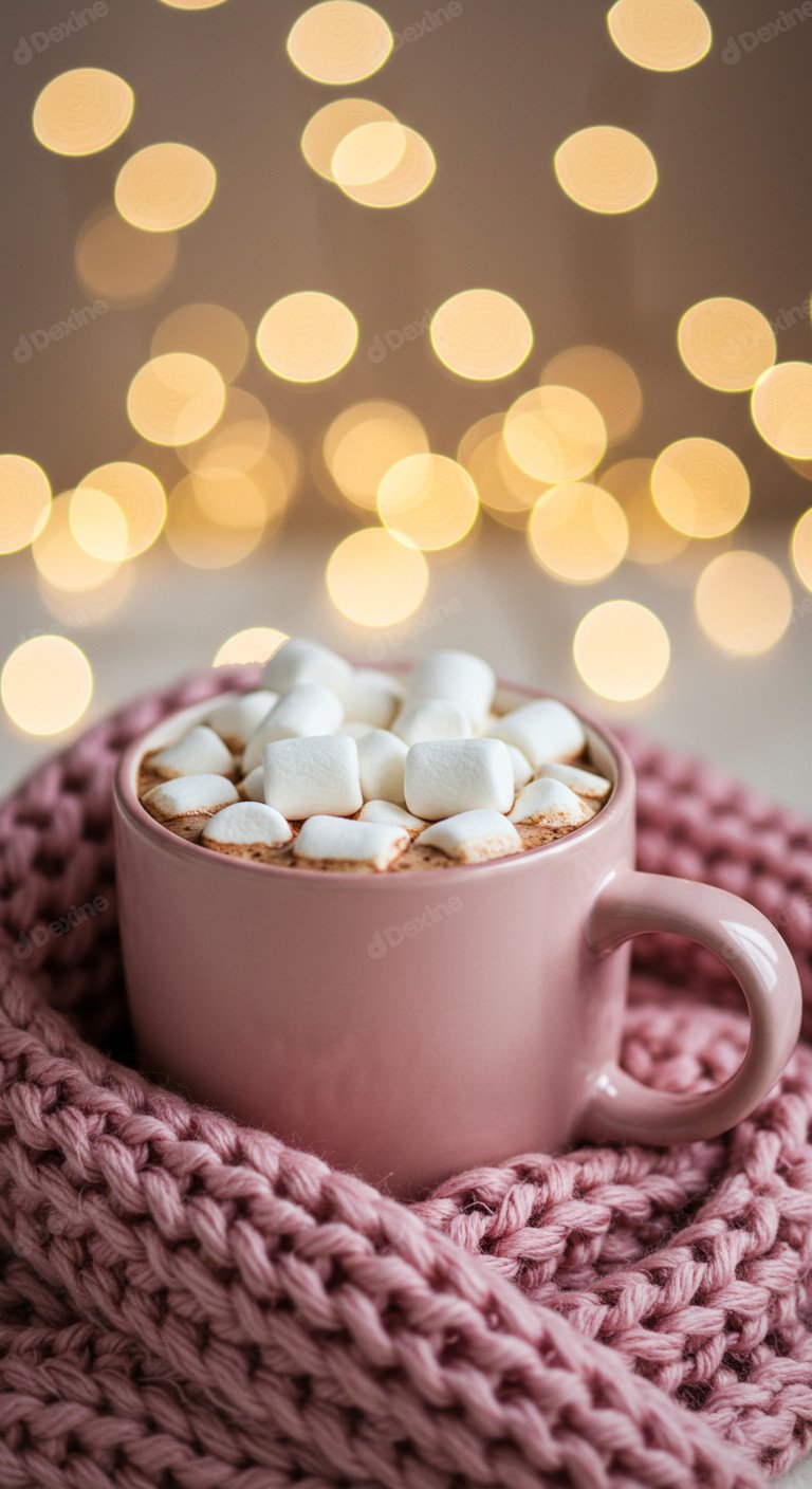 Cozy Hot Chocolate With Marshmallows And Festive Season Vibe