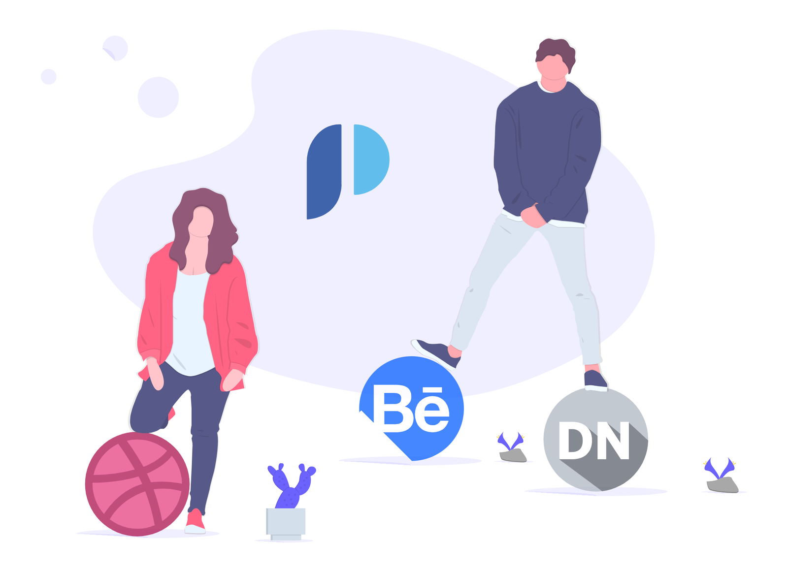 Creative People Interacting With Design Portfolio Platforms Flat Illustration