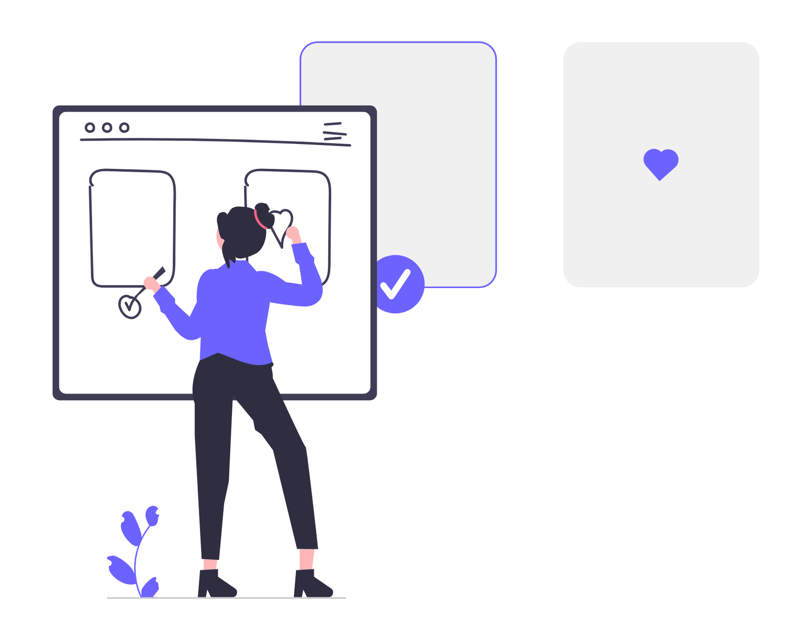 Creative Woman Working On Digital Design Flat Minimalist Illustration