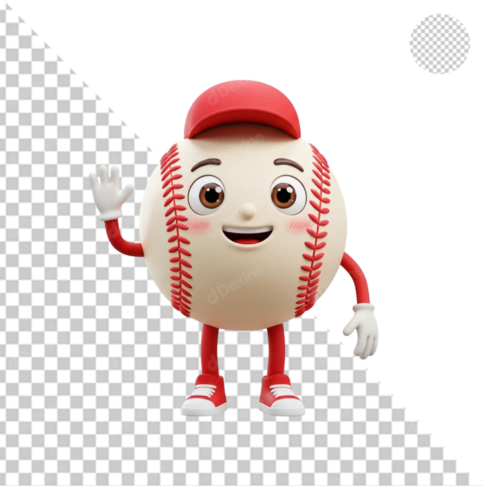 Cute 3D Baseball Character Mascot Waving Isolated Transparent PNG