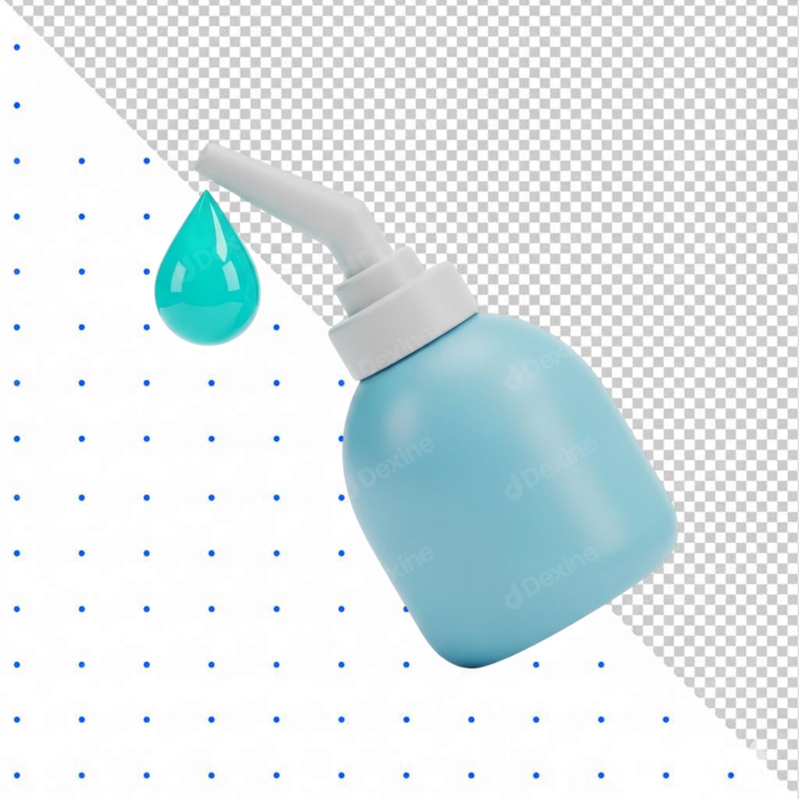 Cute 3D Blue Dispenser Bottle With Liquid Drop Transparent PNG
