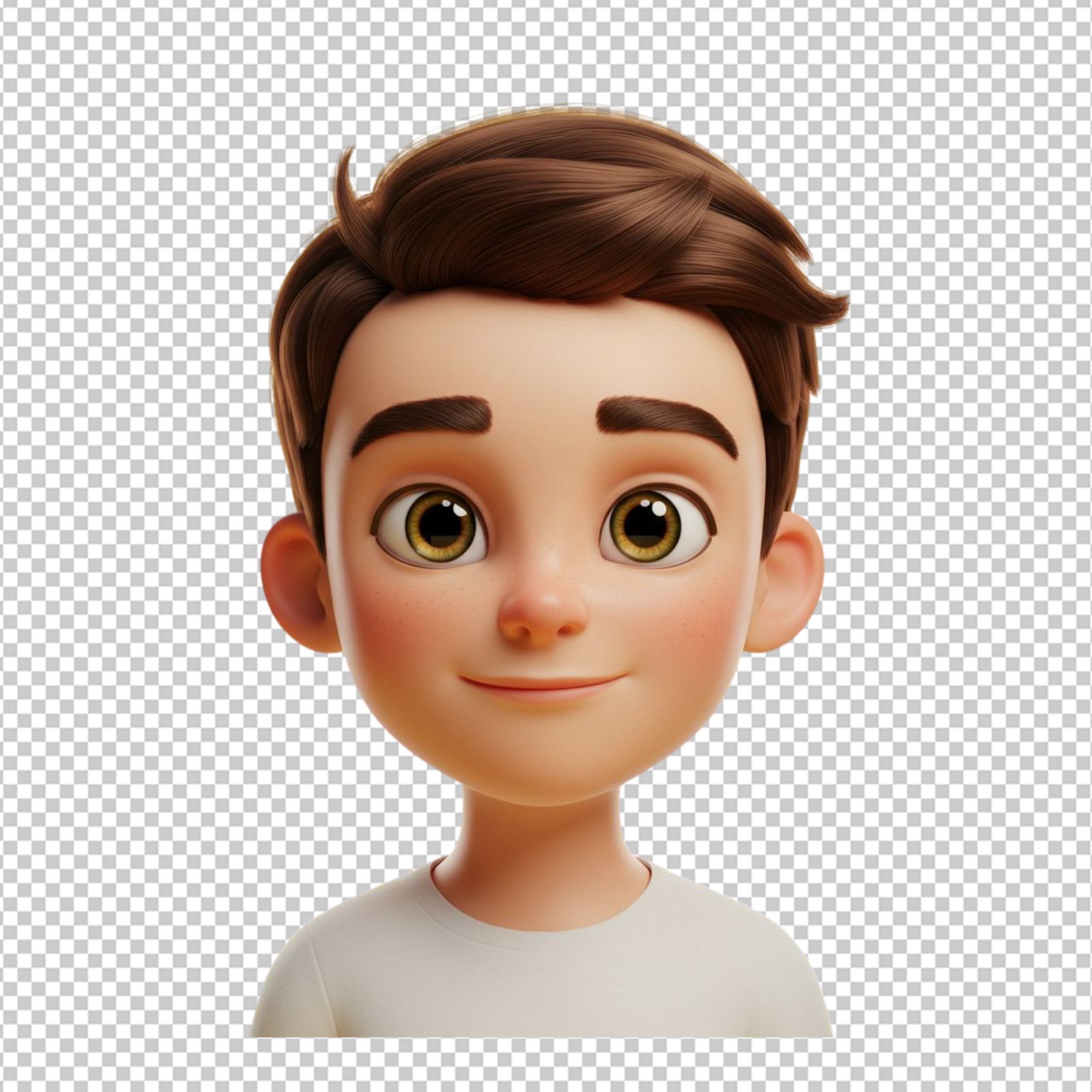 Cute 3D Cartoon Boy Character Head Isolated With Transparent Background